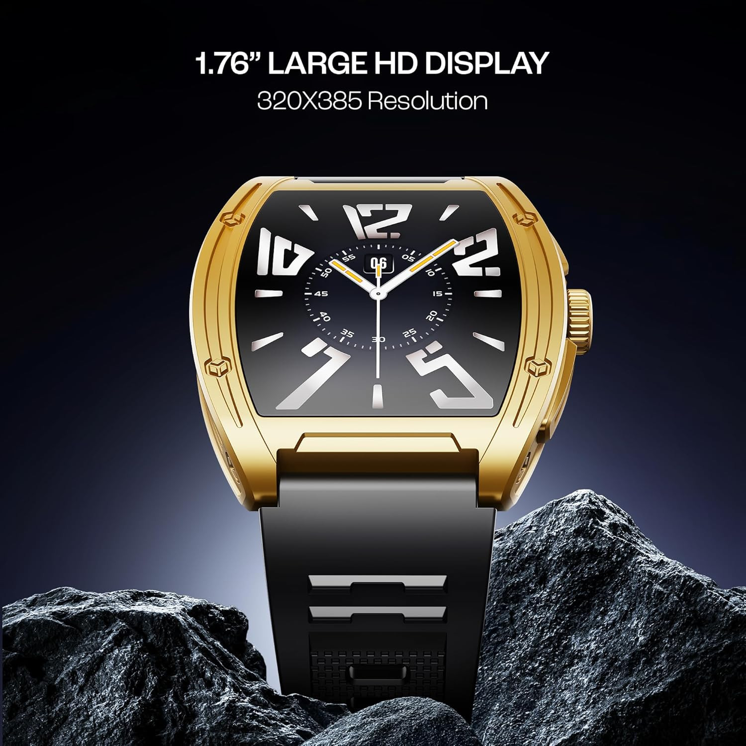 boAt Luxury Smart Watch Enigma Ascend Smart Watch w 176447 cm HD Display Functional Crown BT Calling Upto 5 Days Battery 100Sports Modes 200Watch Faces IP68 HR  SpO2Midnight Gold