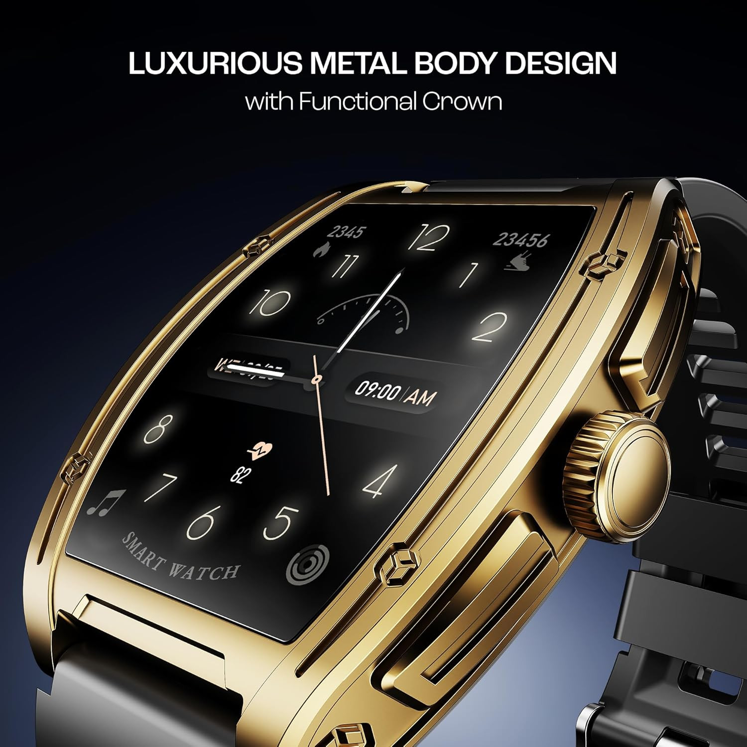 boAt Luxury Smart Watch Enigma Ascend Smart Watch w 176447 cm HD Display Functional Crown BT Calling Upto 5 Days Battery 100Sports Modes 200Watch Faces IP68 HR  SpO2Midnight Gold