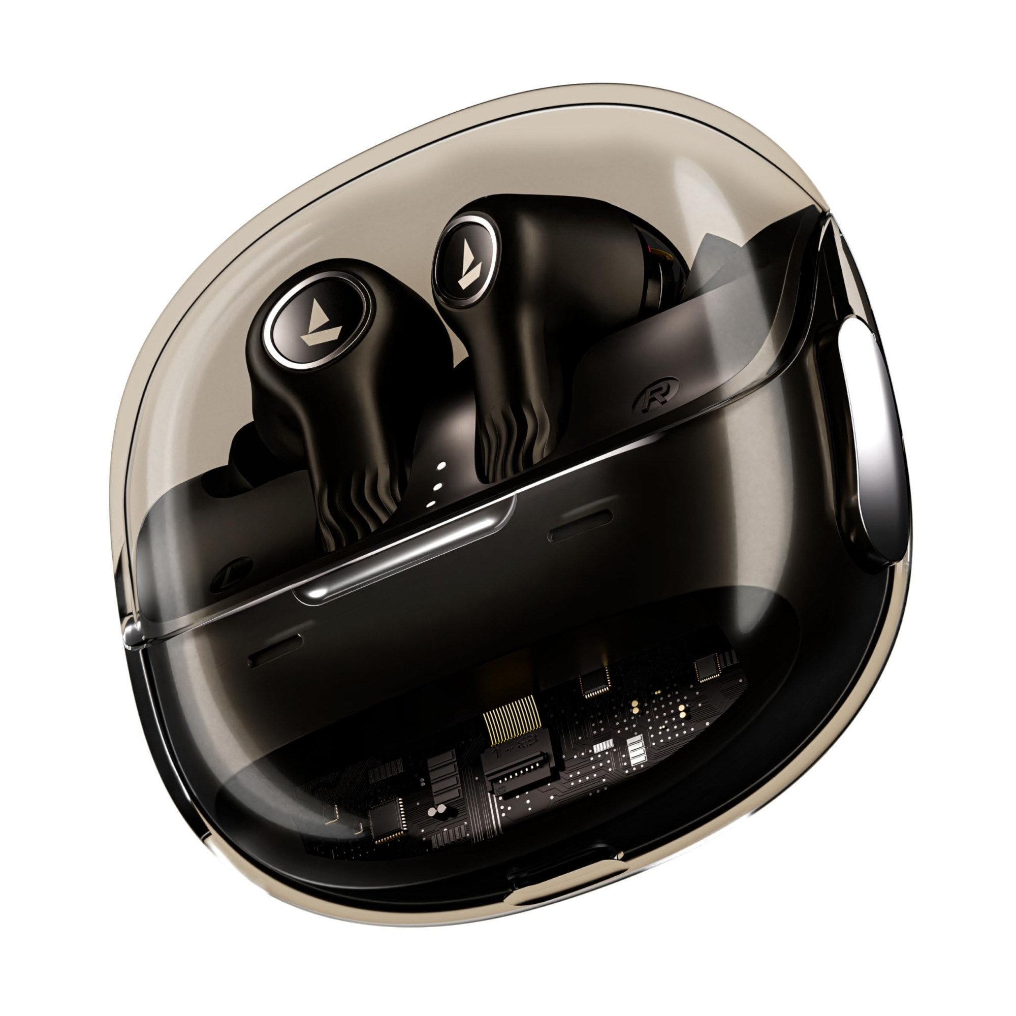 boAt Nirvana Crystl 2025 Launch Transparent CaseSpatial Audio ANC32dB 100Hrs Battery4Mics ENxApp Support Bluetooth Earbuds TWS Ear Buds Wireless Earphones with mic Quantum Black