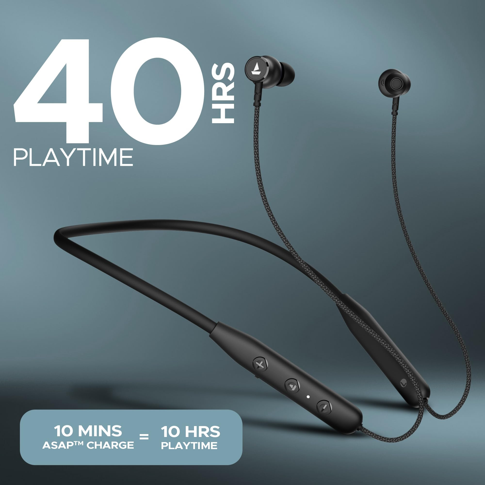 boAt Rockerz 110Rockerz 109 Wireless in Ear Neckband with Up to 60 hrs Playtime Dual Device Pairing ENx Tech ASAP Charging BTv53IPX5Type-C Interface  Magnetic Power BudsActive Black