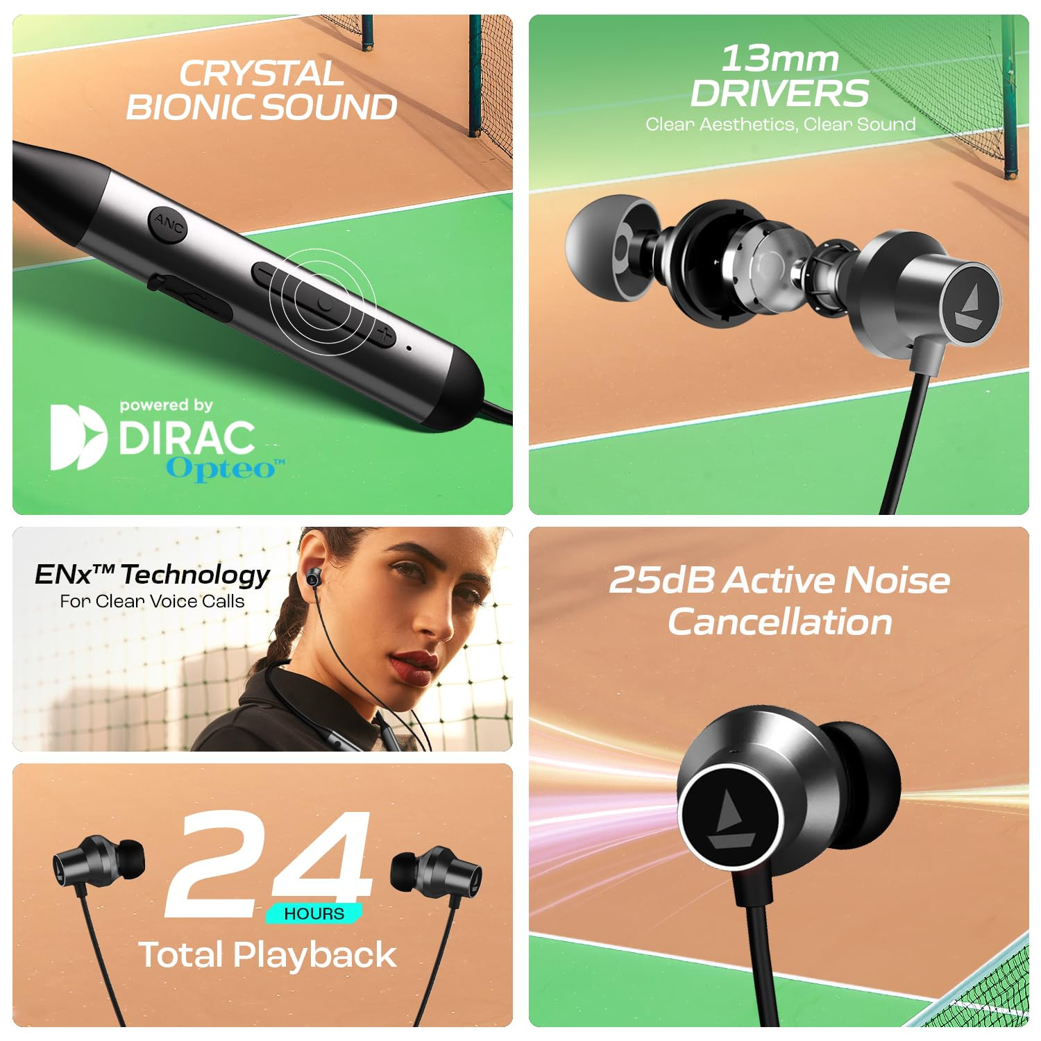 boAt Rockerz 280 ANC wCrystal Bionic Sound Powered by Dirac Opteo Active Noise Cancellation 13mm Drivers ASAP Charge 24H Playback  ENx Tech in- Ear Bluetooth NeckbandGunmetal Black