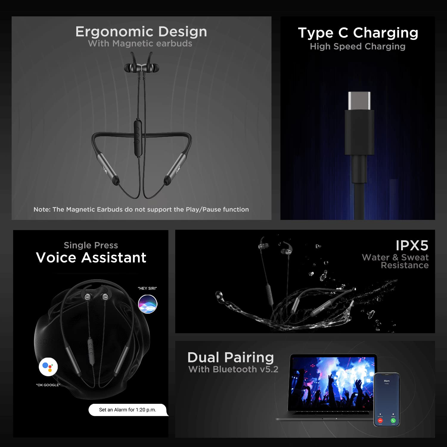 boAt Rockerz 330 Pro in Ear Bluetooth Neckband with 60HRS Playtime ASAP Charge Enx Tech Signature Sound BT V52 Dual Pairing IPX5 with Mic Active Black