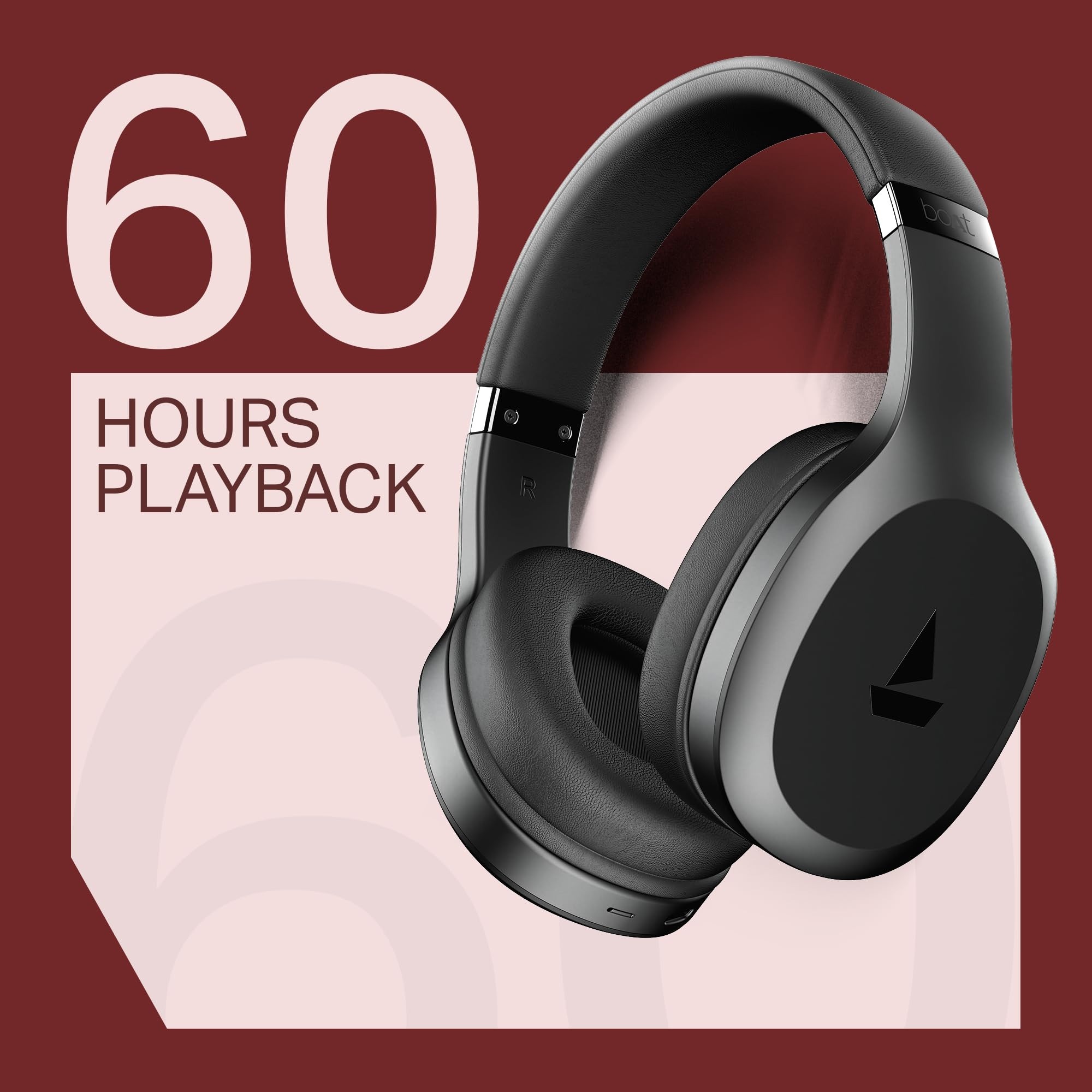 boAt Rockerz 412 2025 Launch 60Hrs Battery 40mm Drivers 40ms Low Latency ENx Tech Integrated Controls v54 Bluetooth Headphones Wireless Headphone with Mic Active Black