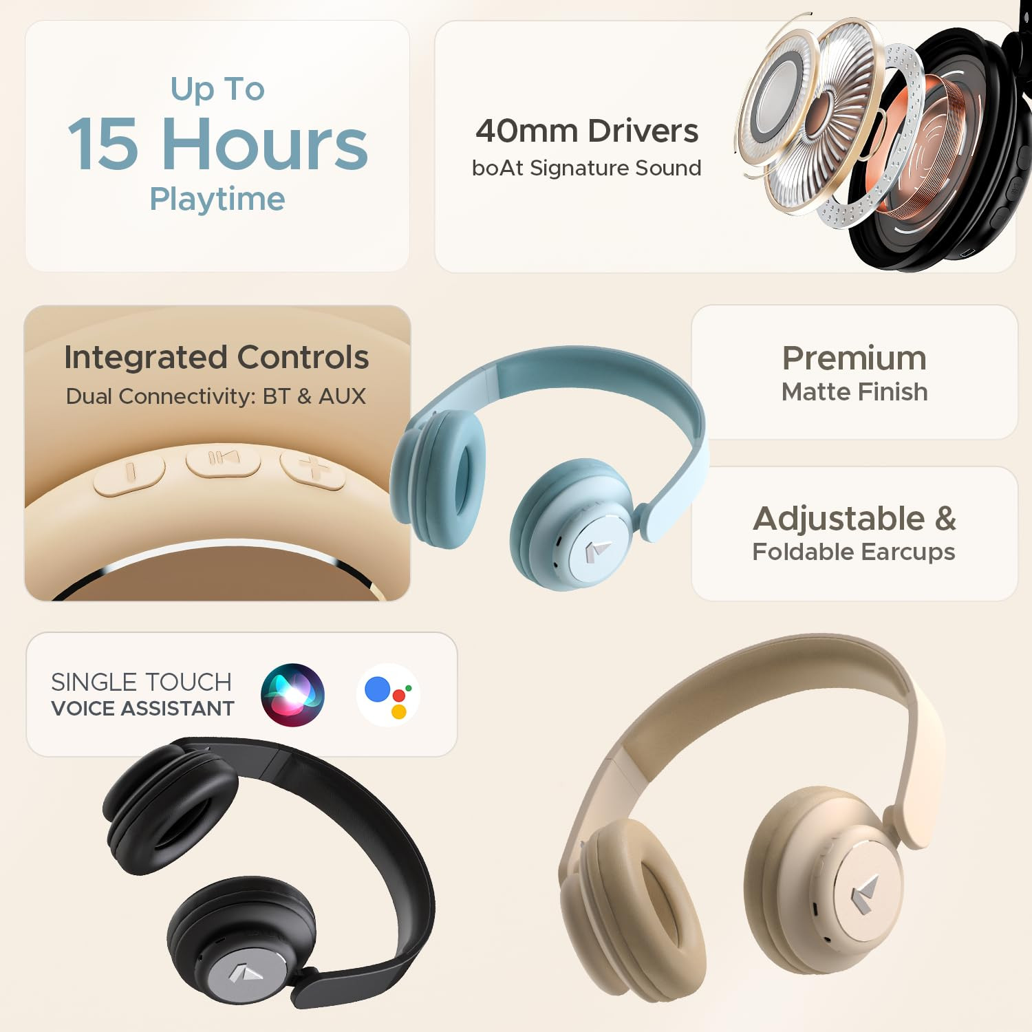boAt Rockerz 450 15 HRS Battery 40mm Drivers Padded Ear Cushions Integrated Controls Dual Modes On Ear Bluetooth Headphones Wireless Headphone with Mic Luscious Black