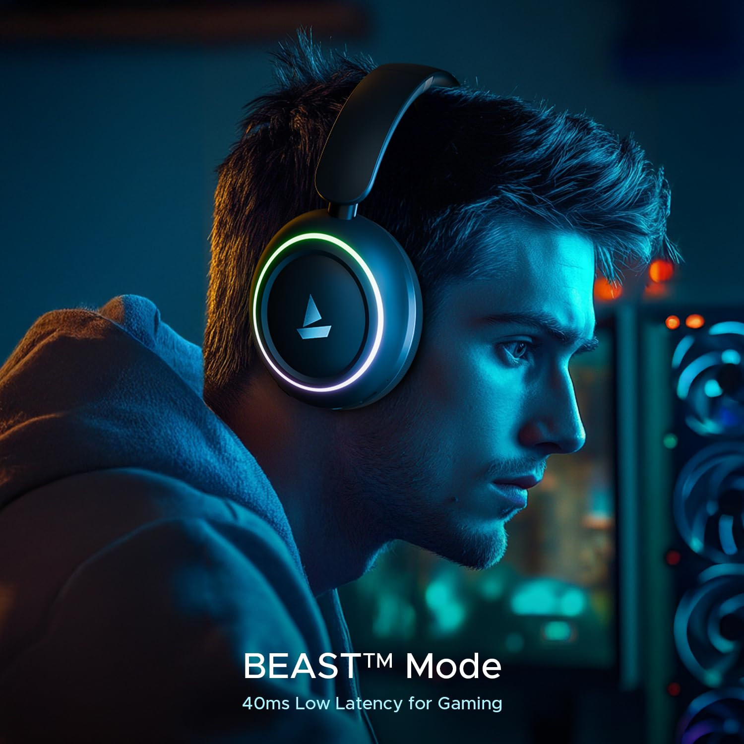 boAt Rockerz 480 WRGB LEDs 6 Light Modes 40Mm Drivers Beast Mode 60Hrs Playback Enx Tech BT V53 Adaptive Fit  Easy Access Controls Bluetooth Over Ear HeadphonesBlack Sabre