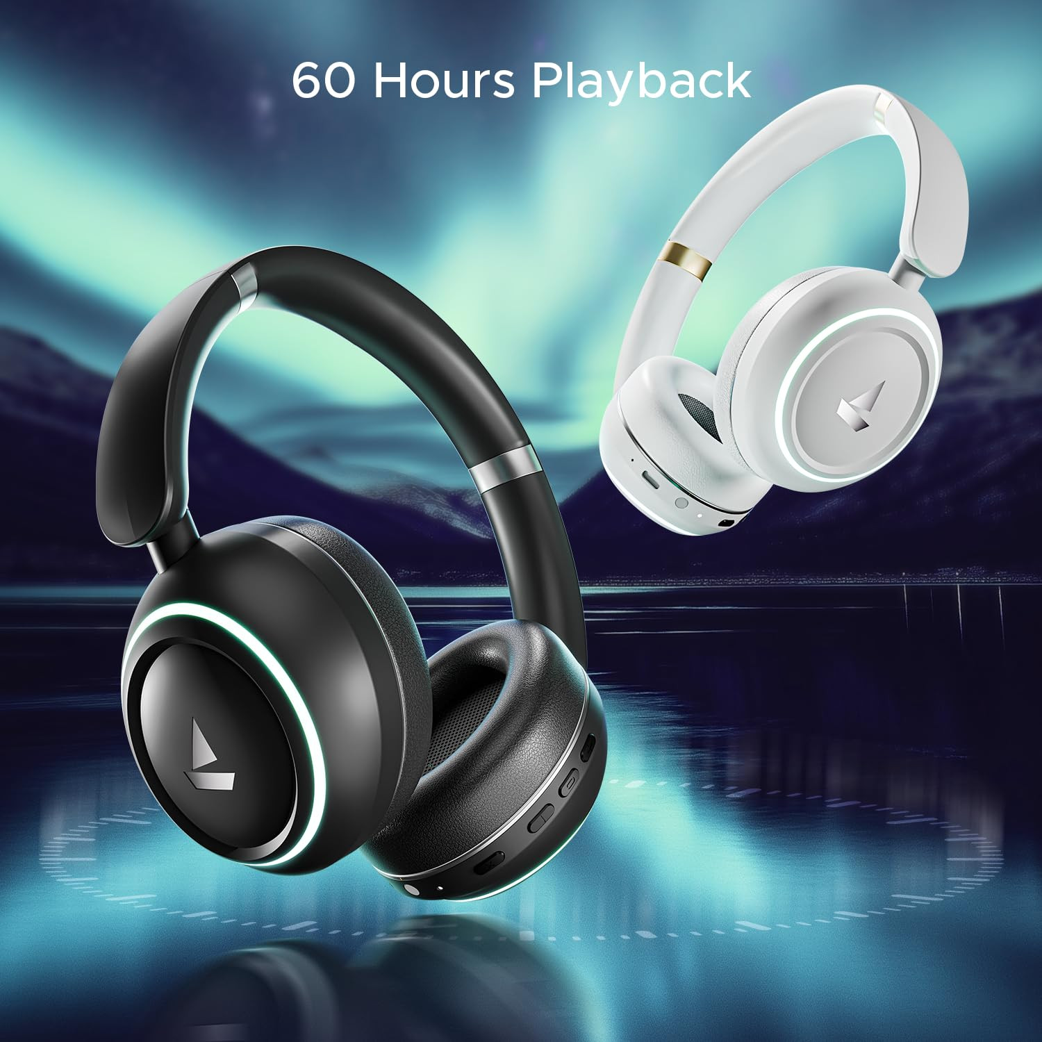 boAt Rockerz 480 WRGB LEDs 6 Light Modes 40Mm Drivers Beast Mode 60Hrs Playback Enx Tech BT V53 Adaptive Fit  Easy Access Controls Bluetooth Over Ear HeadphonesBlack Sabre