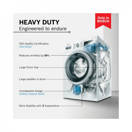 Bosch 7 Kg 5 Star Inverter Fully-Automatic Front Loading Washing Machine (WAJ2016SIN, Silver, Inbuilt Heater)