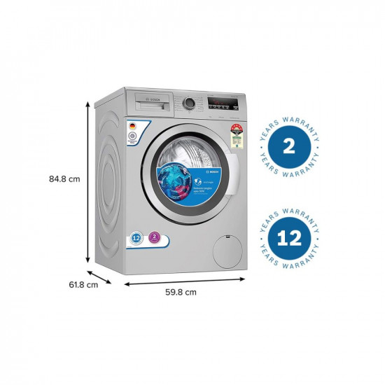 Bosch 7 kg 5 Star Inverter Touch Control Fully Automatic Front Loading Washing Machine with In - built Heater (WAJ2416SIN, Silver)