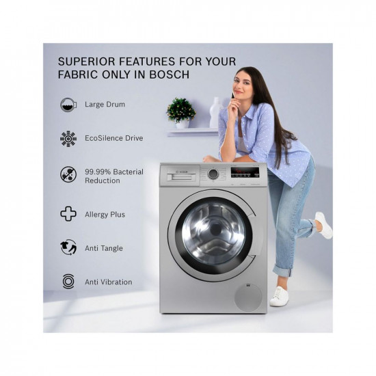 Bosch 7 kg 5 Star Inverter Touch Control Fully Automatic Front Loading Washing Machine with In - built Heater (WAJ2416SIN, Silver)