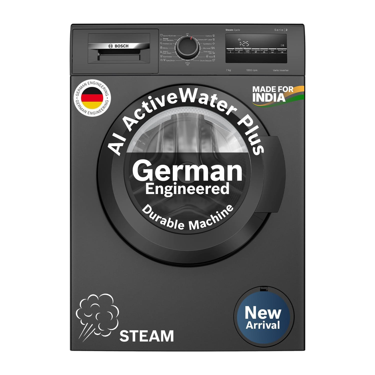 Bosch 7 kg Fully Automatic Front Load Washing Machine WAJ24209IN Black