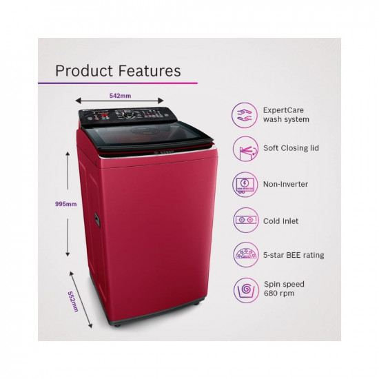 Bosch 7.5 Kg 5 Star Fully Automatic Top Load Washing Machine WOE753M0IN (Maroon), Extra Large