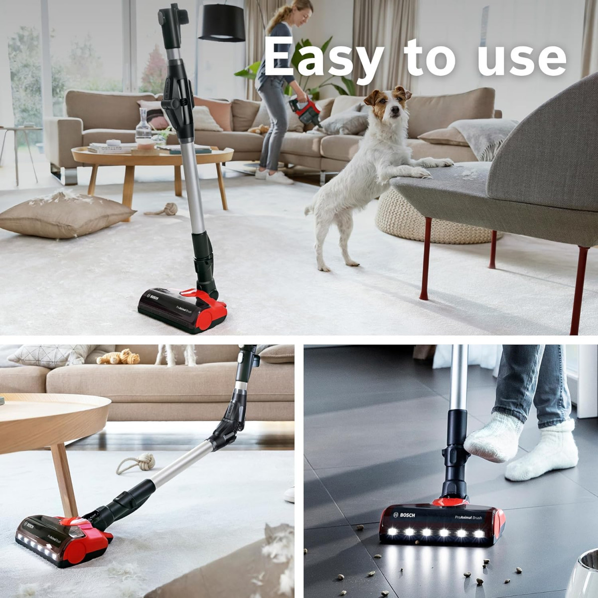Bosch Unlimited 7 ProAnimal Cordless Vacuum Cleaner with Rechargeable 30 Ah Battery and FlexTube LED Lighting 10 Year Motor Warranty in Tornado Red