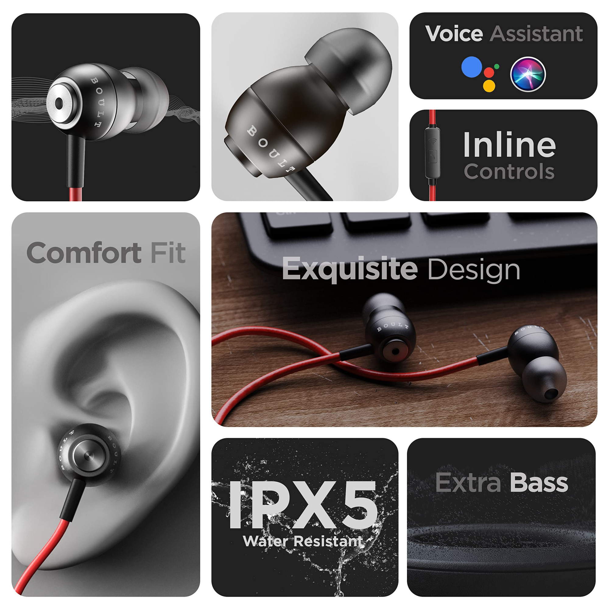 Boult Audio BassBuds Storm-X in-Ear Wired Earphones with Mic and Full Metal Body for Extra Bass  HD Sound Red