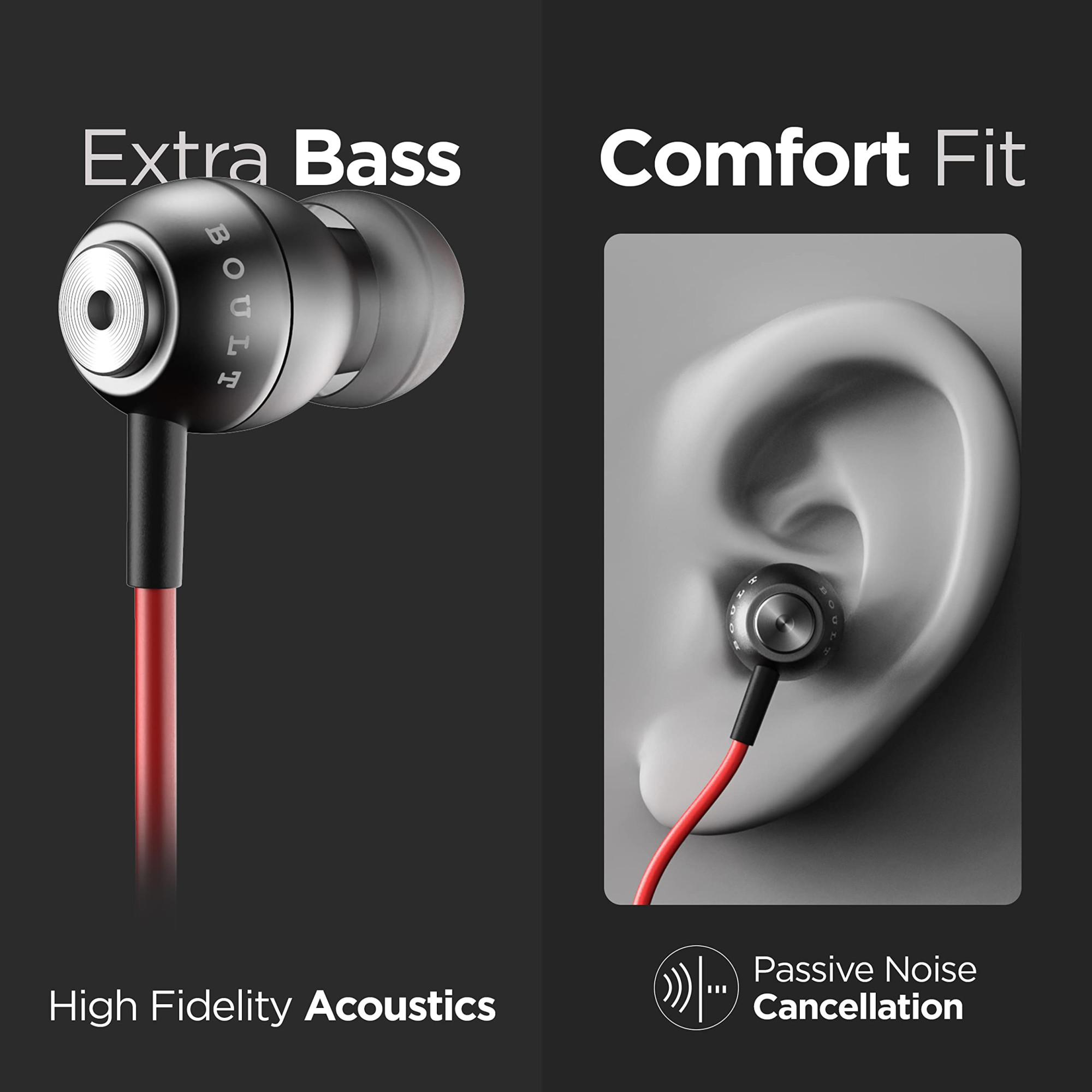 Boult Audio BassBuds Storm-X in-Ear Wired Earphones with Mic and Full Metal Body for Extra Bass  HD Sound Red