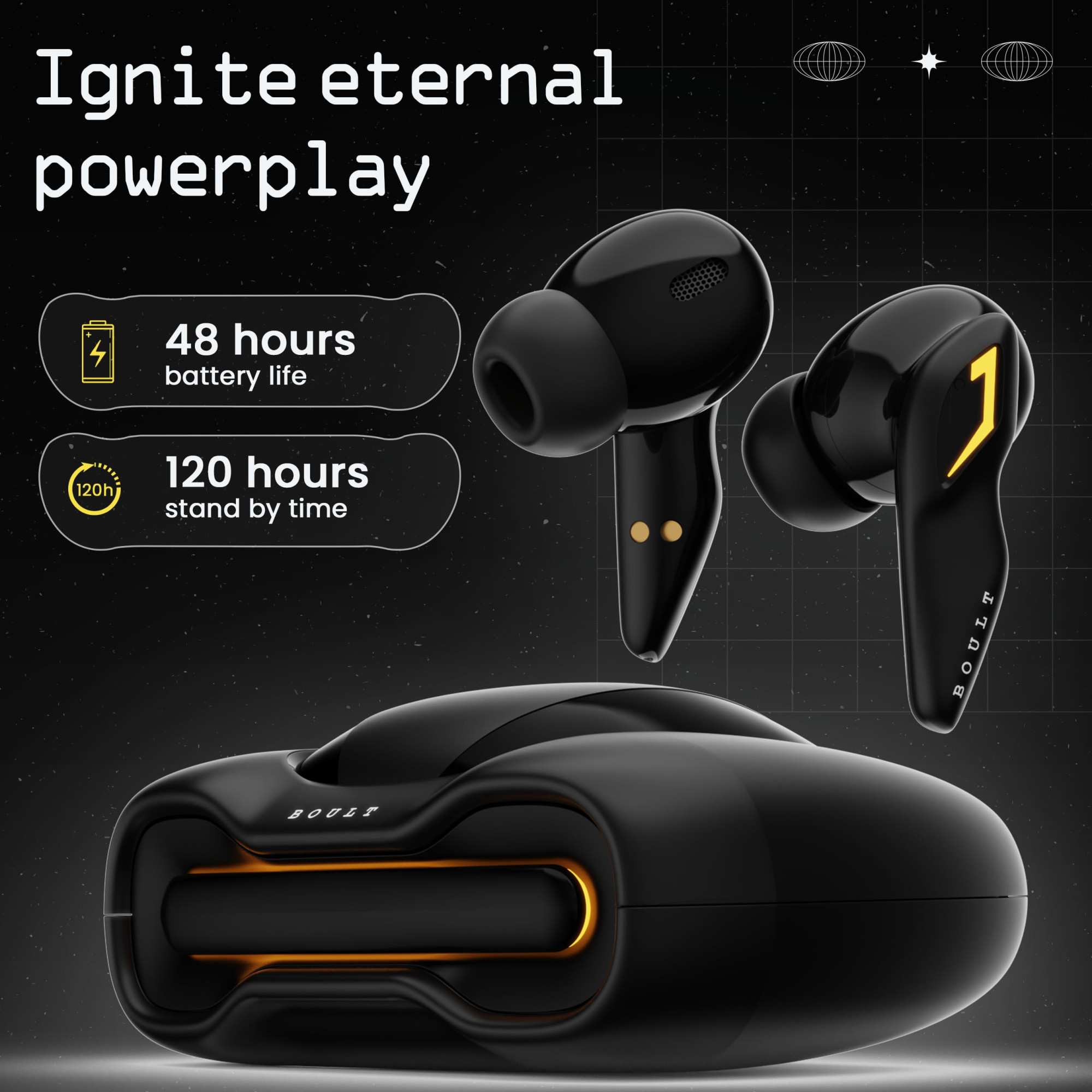 Boult Audio UFO Truly Wireless in Ear Earbuds with 48H Playtime Built-in App Support 45ms Low Latency Gaming 4 Mics ENC Breathing LEDs 13mm Bass Drivers Ear Buds TWS Made in India Black Gloss