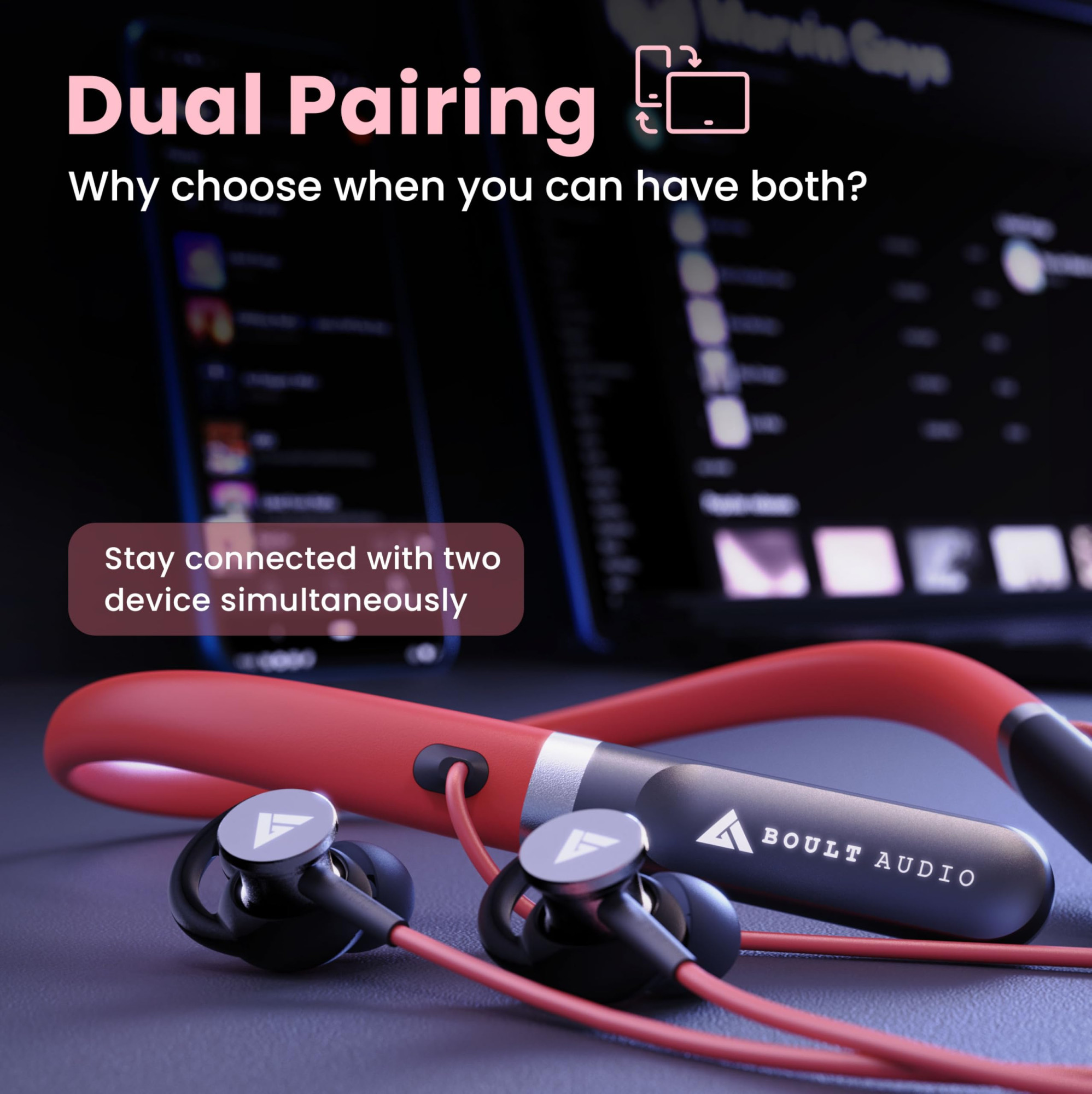Boult Audio ZCharge Bluetooth Earphones with 40H Playtime Dual Pairing Neckband Zen ENC Mic Type-C Fast Charging 10Mins15Hrs Biggest 142mm Bass Driver IPX5 Premium Silicone Neck Band Black