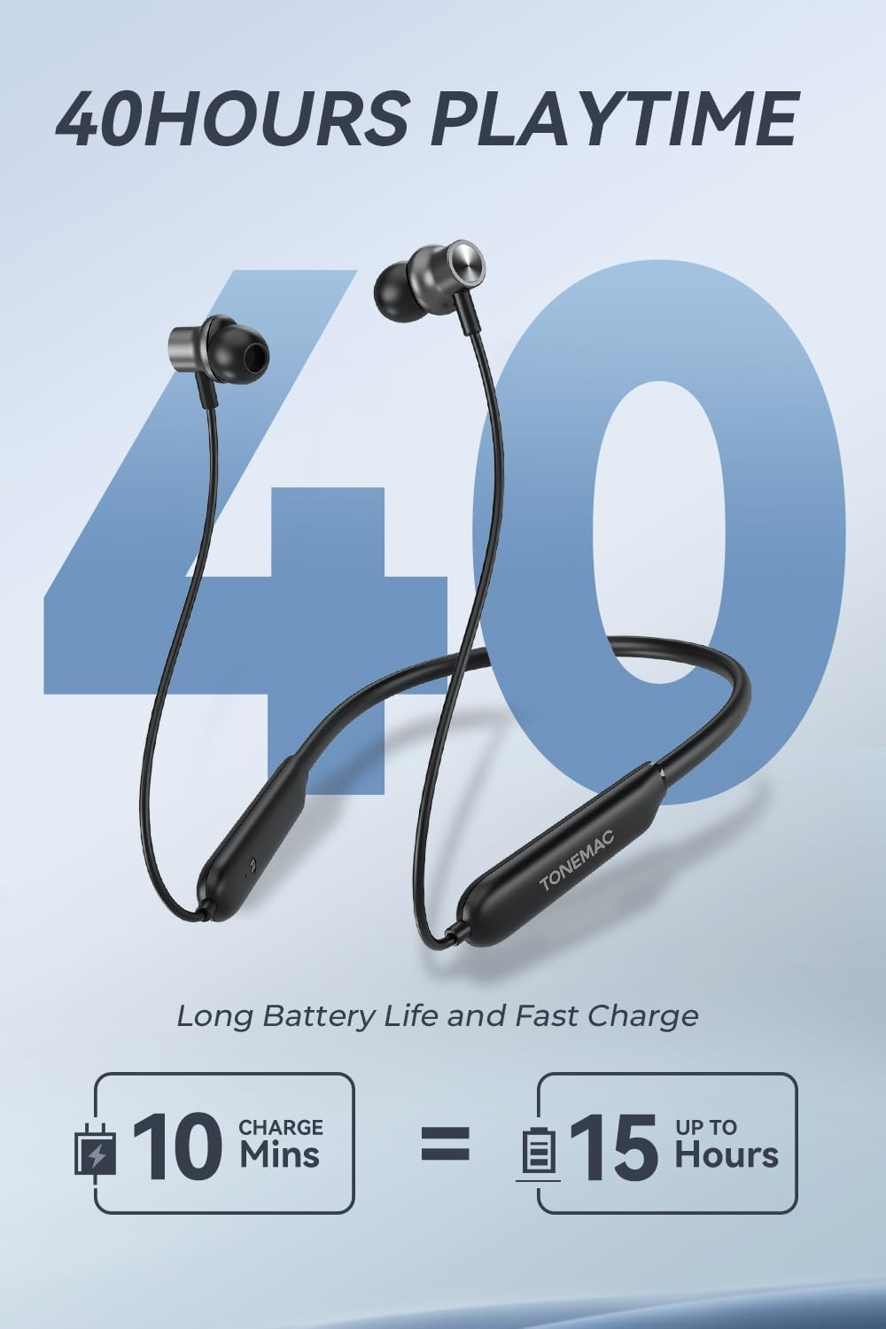 Bouncefit Bluetooth Wireless Mangentic OnOff Neckband 40 Hours Continuous Playback Battery Fast Charge IPX7 Low Latency Active Noise Cancellation Earbuds with Mic Earphones Black