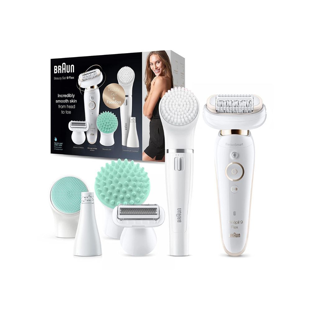 Braun Epilator Silk-Ã©pil 9 Flex 9-300 Beauty Set, Facial Hair Removal for Women, Shaver & Trimmer, Cordless, Rechareable, Wet & Dry, FaceSpa