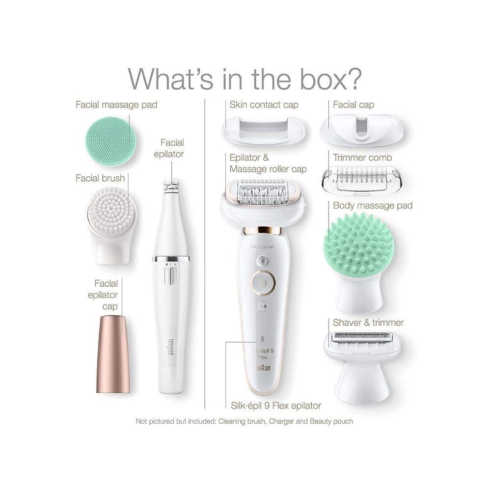 Braun Epilator Silk-Ã©pil 9 Flex 9-300 Beauty Set, Facial Hair Removal for Women, Shaver & Trimmer, Cordless, Rechareable, Wet & Dry, FaceSpa