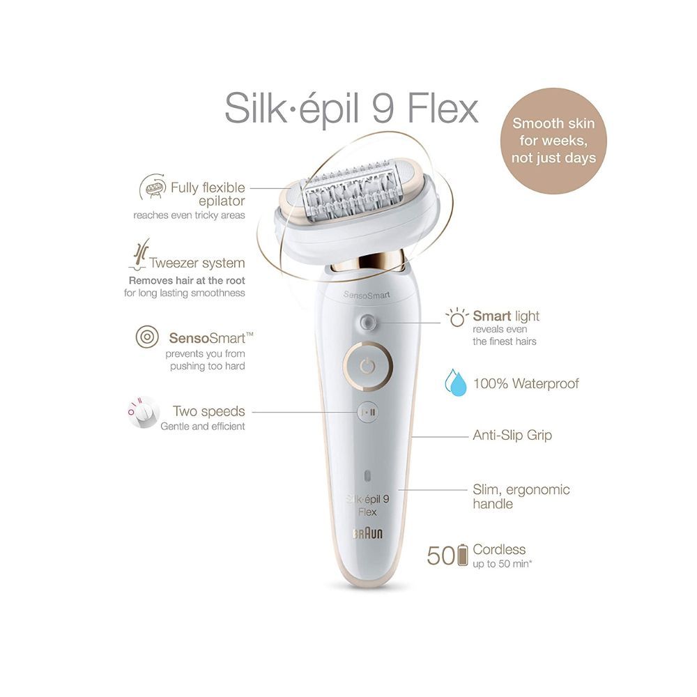 Braun Epilator Silk-Ã©pil 9 Flex 9-300 Beauty Set, Facial Hair Removal for Women, Shaver & Trimmer, Cordless, Rechareable, Wet & Dry, FaceSpa