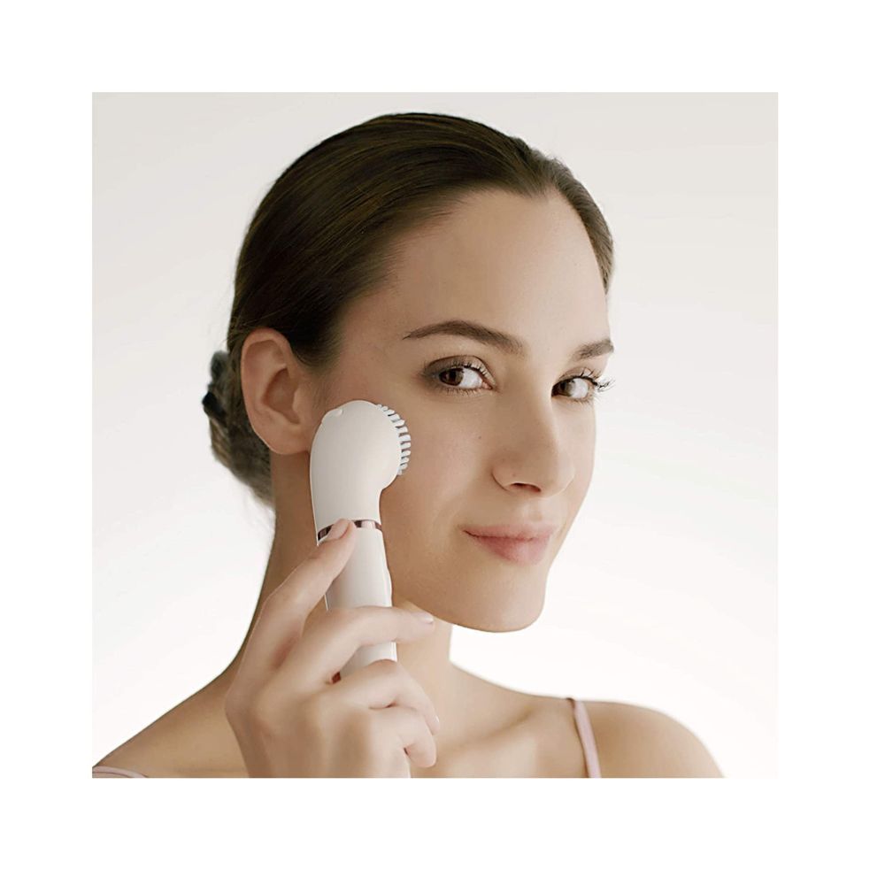 Braun Facespa Pro 910 Facial Epilator 2-in-1 Facial Epilating & Cleansing Brush System for Salon Beauty at Home with 1 extra, White/Silver