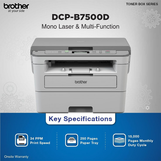 Brother DCP-B7500D Multi-Function Monochrome Laser Printer with Auto Duplex Printing (Toner Box Technology) (Grey)