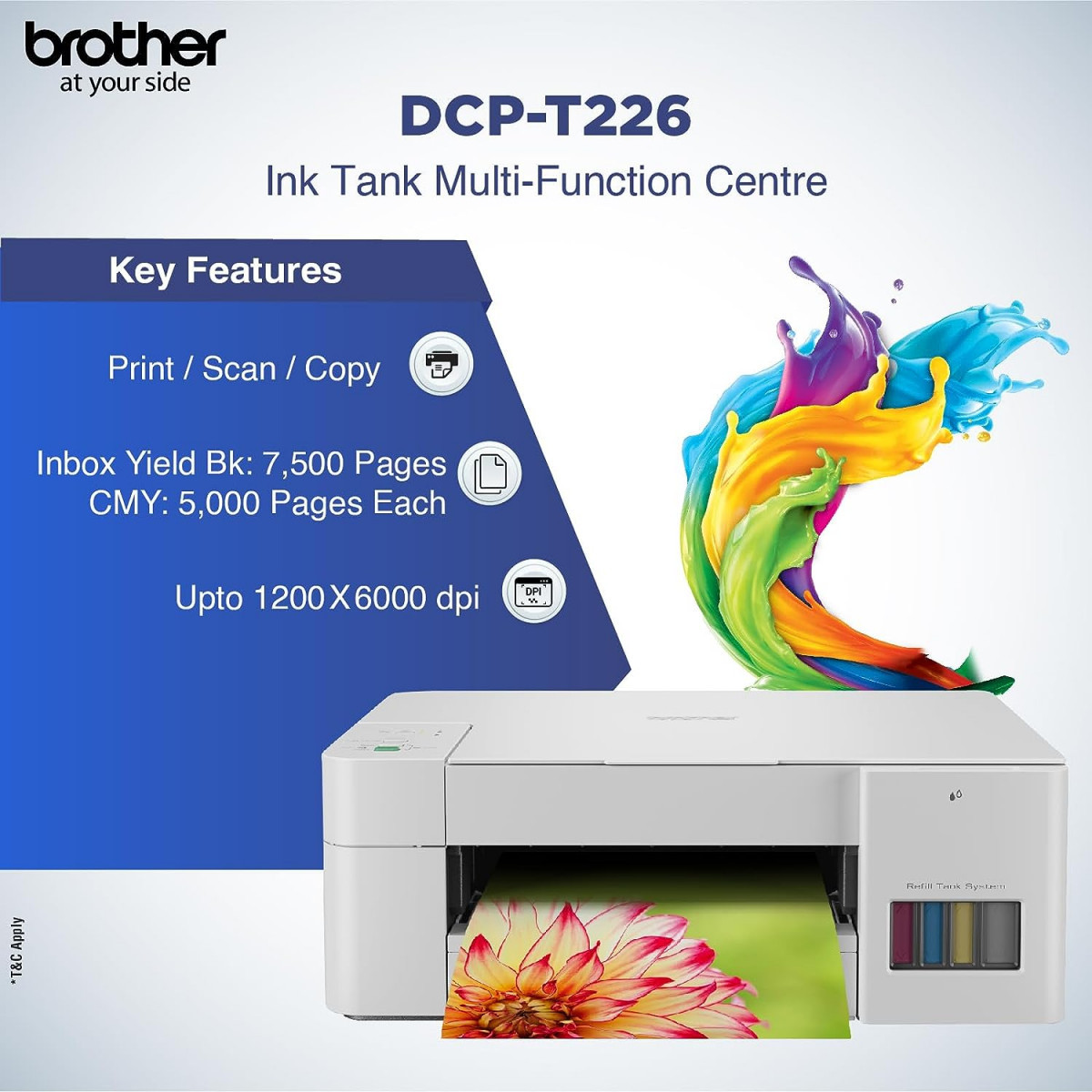 Brother DCP-T226 - Color Ink Tank Multifunction Print Scan  Copy All in One Printer for Home