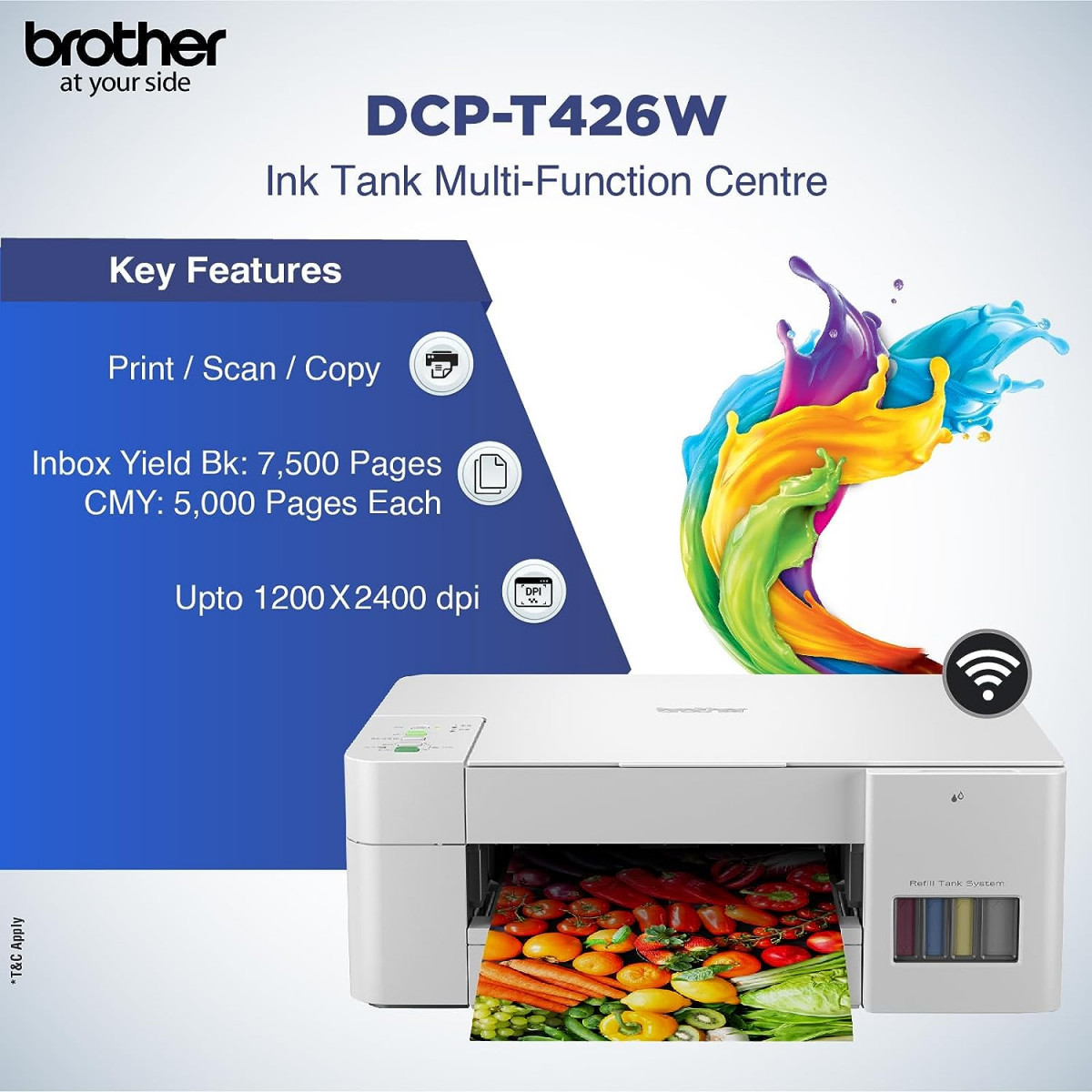 Brother DCP-T426W - Wi-Fi Color Ink Tank Multifunction Print Scan  Copy All in One Printer for Home
