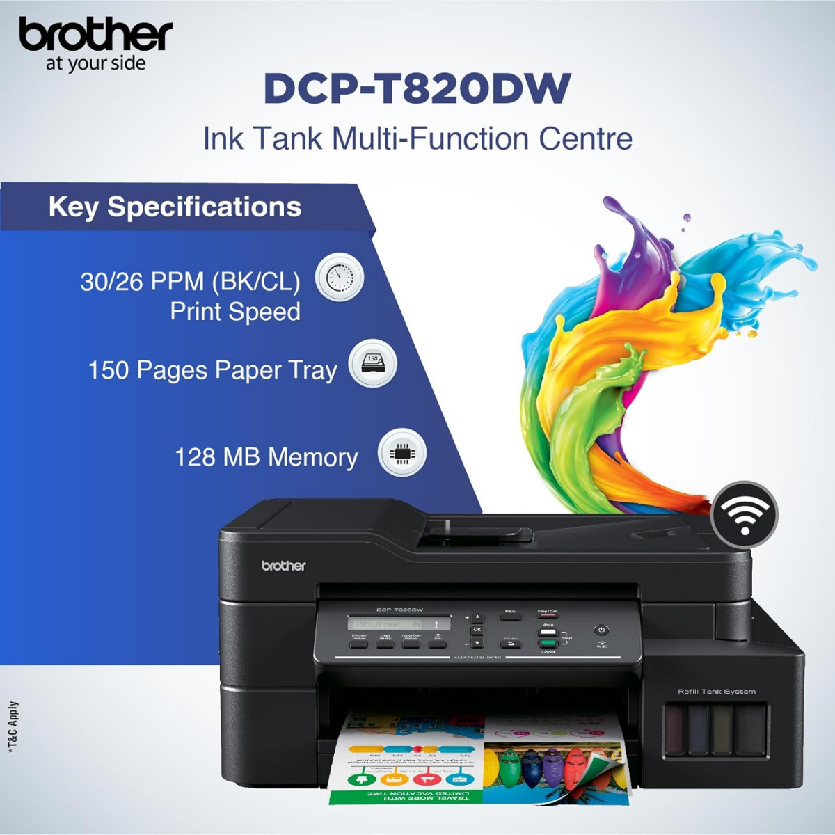 Brother DCP-T820DW - Wi-Fi & Auto Duplex Color Ink Tank Multifunction (Print, Scan & Copy)