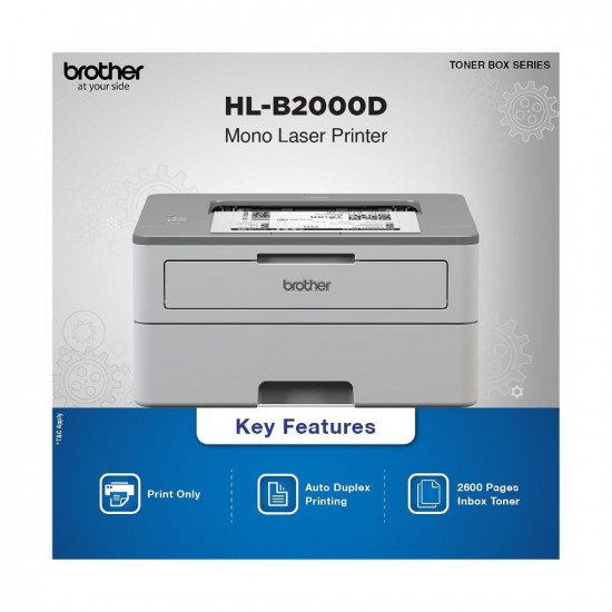 Brother HL-B2000D Mono Laser Printer with Auto Duplex Printing (Toner Box Technology) (Grey)
