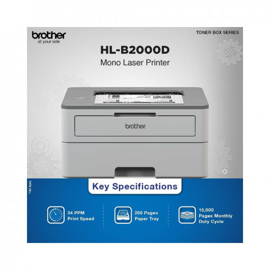 Brother HL-B2000D Mono Laser Printer with Auto Duplex Printing (Toner Box Technology) (Grey)