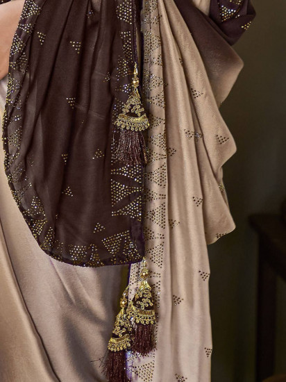 Brown Shaded Swarovski Work Silk Saree With Blouse(Un-Stitched)