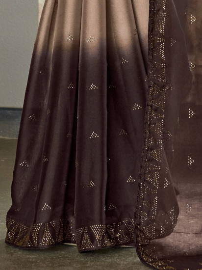 Brown Shaded Swarovski Work Silk Saree With Blouse(Un-Stitched)