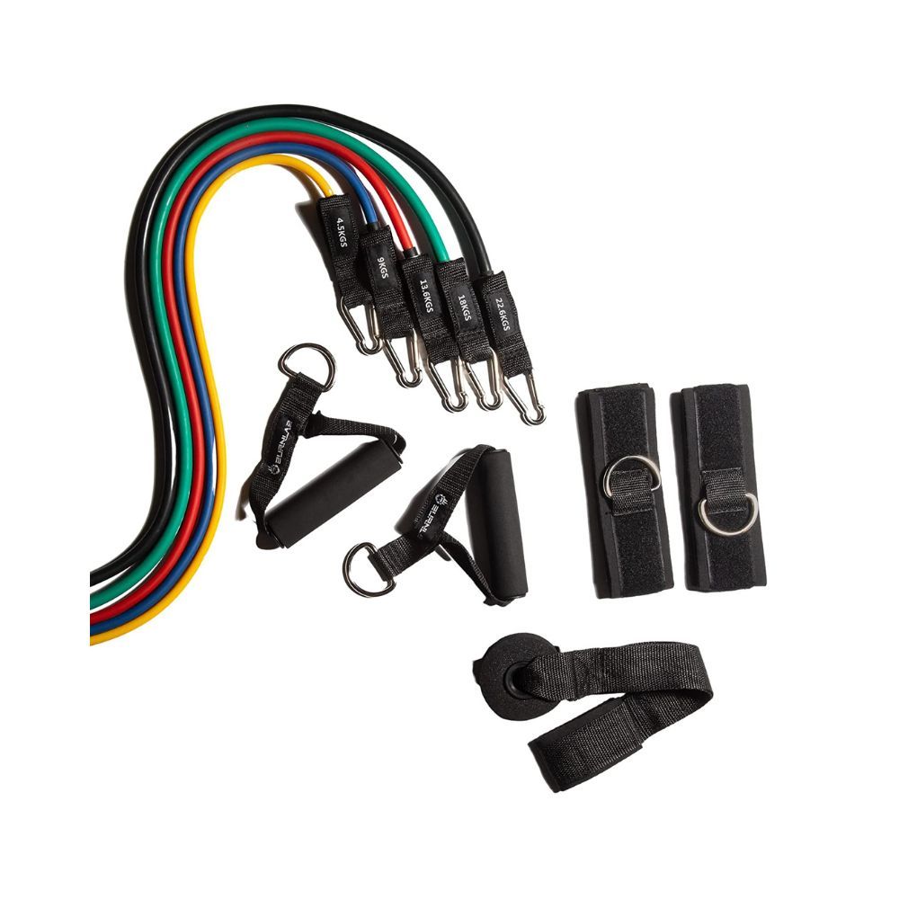 Burnlab 11 Piece Set Resistance Exercise Tubes - with Anti Slip Handles, Door Anchor, Ankle Straps