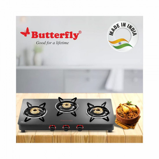 Butterfly Rapid 3B Auto Ignition LPG Glass Top Stove 3 Burners