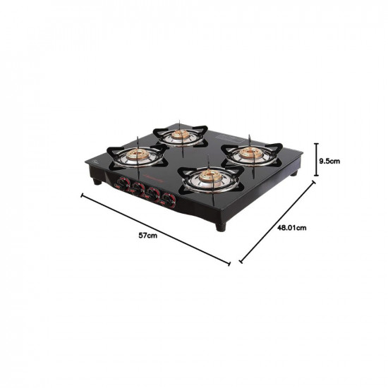 Butterfly Smart Glass 4 Burner Gas Stove, Black, Manual