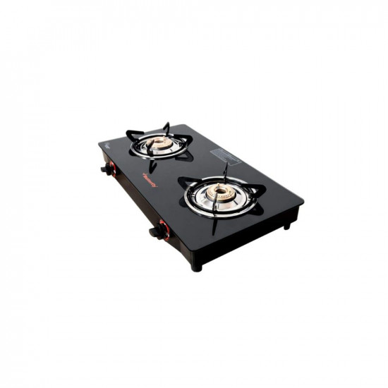 Butterfly Smart Glass Top 2 Burner Open Gas Stove (Black), Manual Ignition
