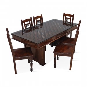 Shekhawati Decor Solid Sheesham Indian Rosewood 6 Seater Dining Table Set with 6 Chairs
