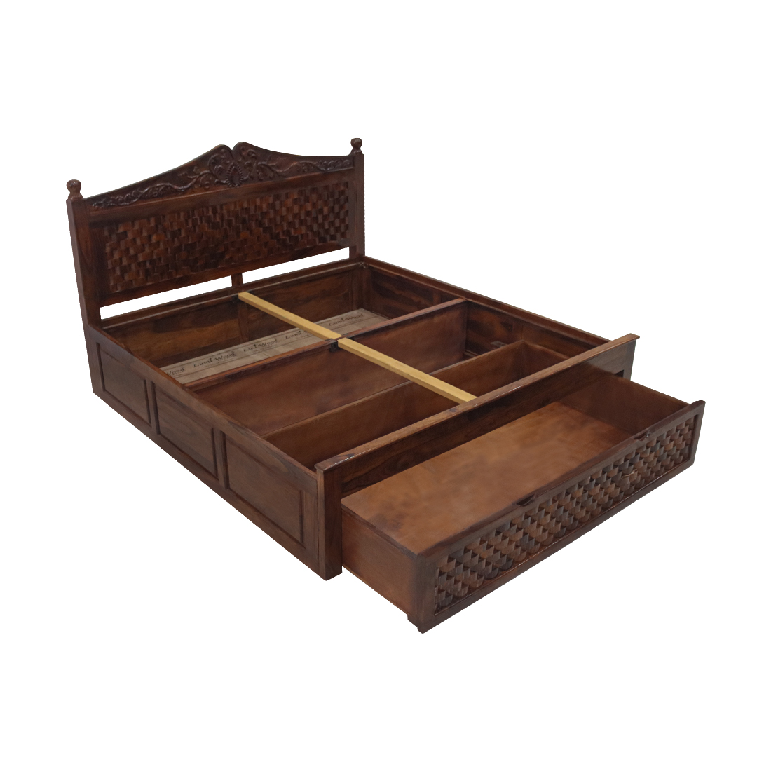 AARAM Solid Wood jali Design Bed with Box Storage