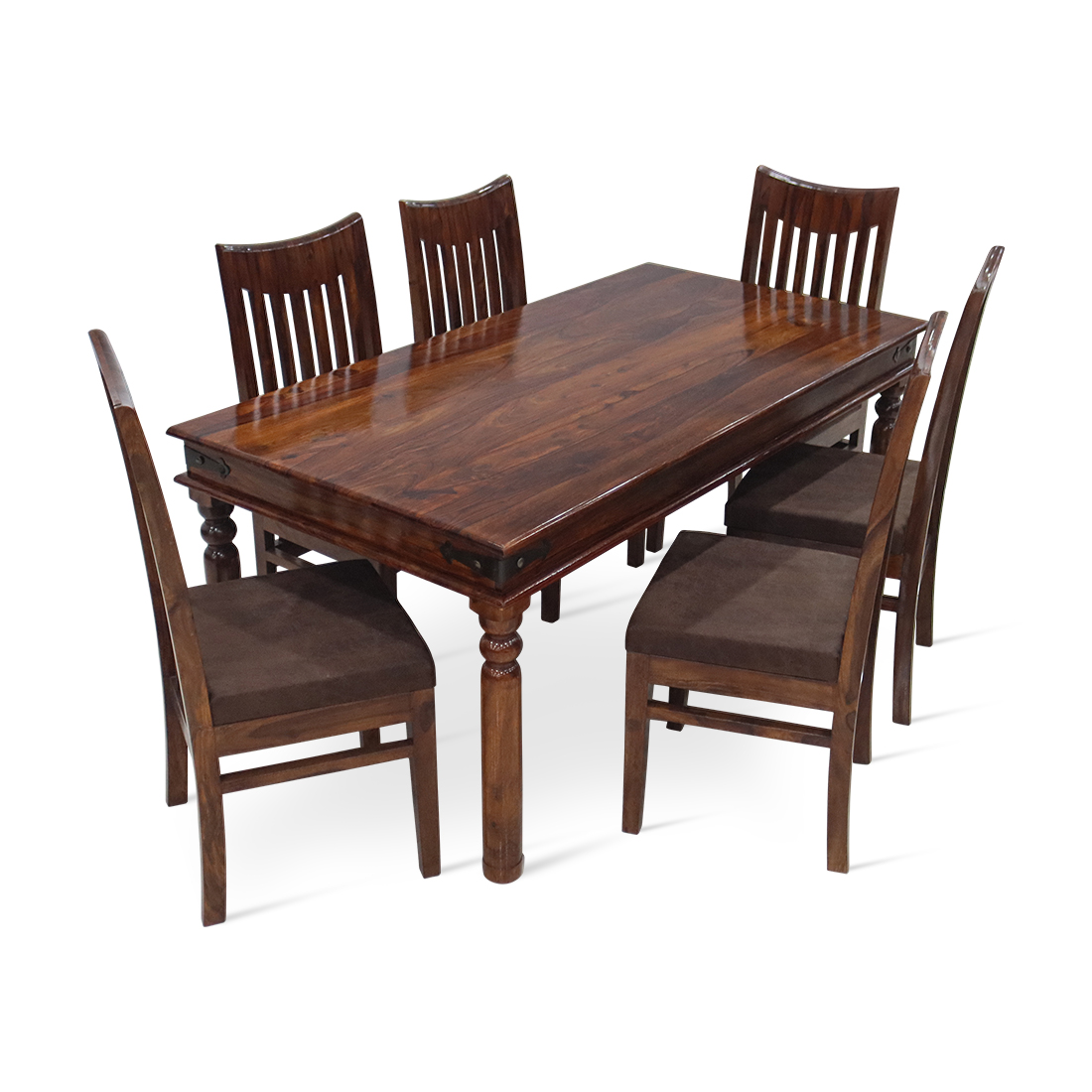 Sheesham Wood Teak Brown Finish Dining Table with 6 Seater Chairs