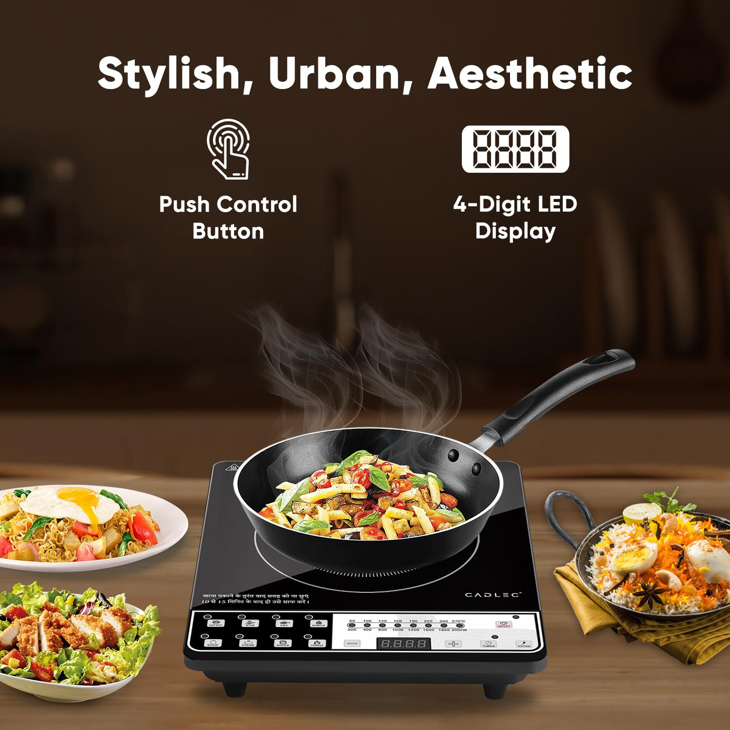 Cadlec CookEase 2000W Induction Cooktop  8 Cooking Modes Auto Shut-Off Over-Heat Protection LED Display BIS Approved 2-Year Warranty  Black