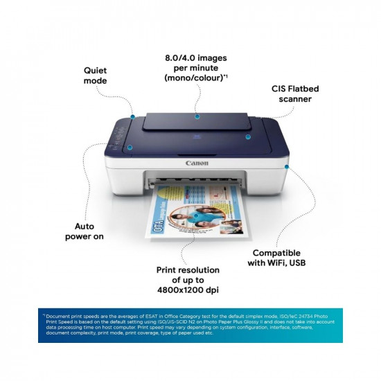 Canon PIXMA E477 All in One (Print, Scan, Copy) WiFi Ink Efficient Colour Printer for Home/Student
