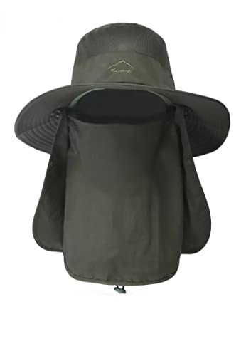 CAPICHINO Fashion Summer Outdoor Sun Protection Fishing Cap Neck Face Flap  Hat Wide Brim for Men (