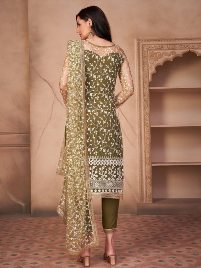 Captivating Green Embroidered Mono Net Festival Wear Pant Salwar Suit