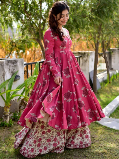Captivating Pink Digital Printed Cotton Palazzo Suit