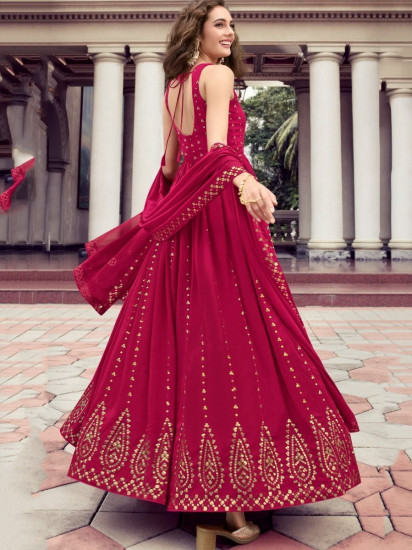 Captivating Pink Sequins Embroidered Gown With Dupatta