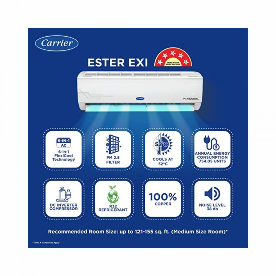 Carrier 1 5 Ton 5 Star AI Flexicool Inverter Split AC Copper