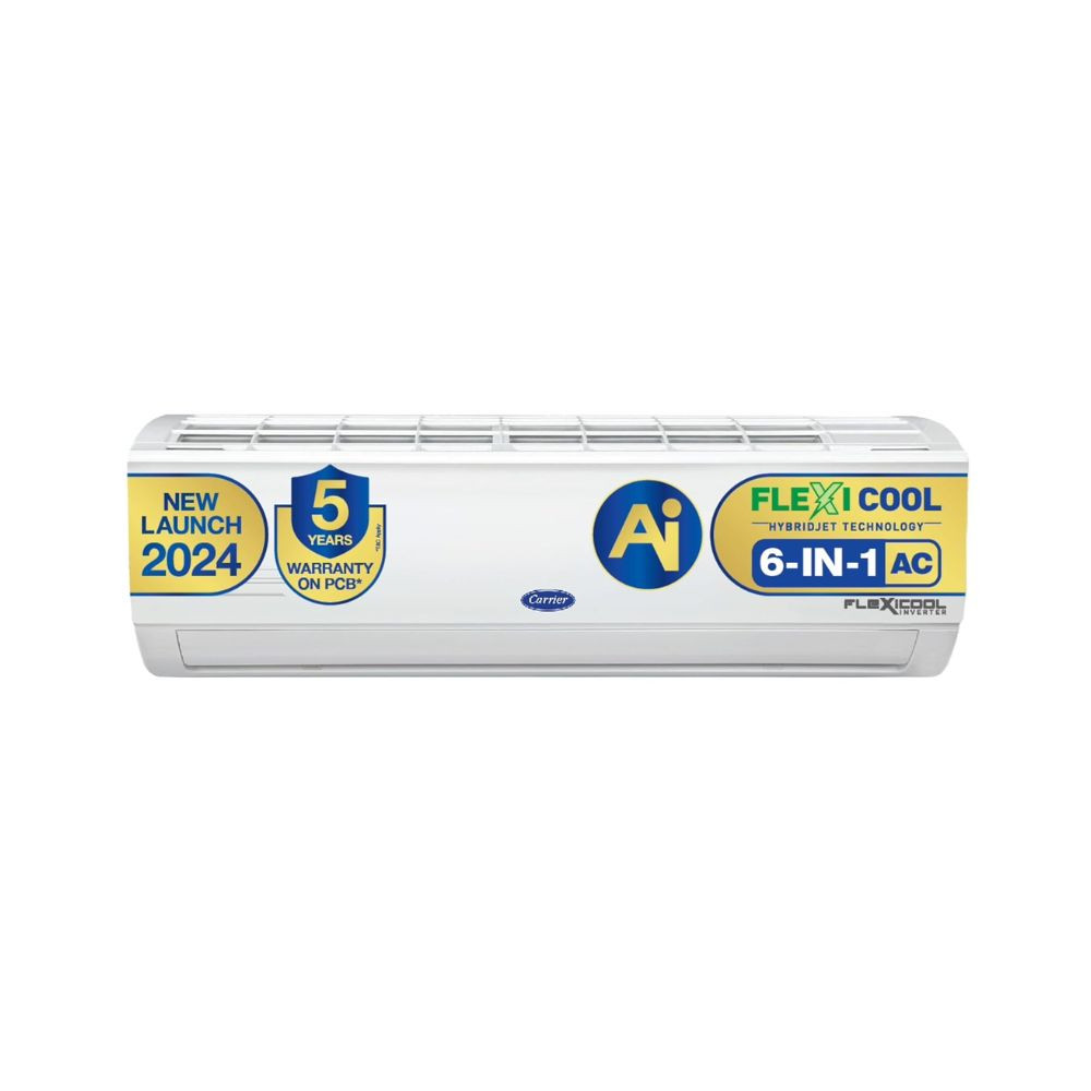 Carrier 1 Ton 5 Star AI Flexicool Inverter Split AC Copper Convertible 6-in-1 Cooling