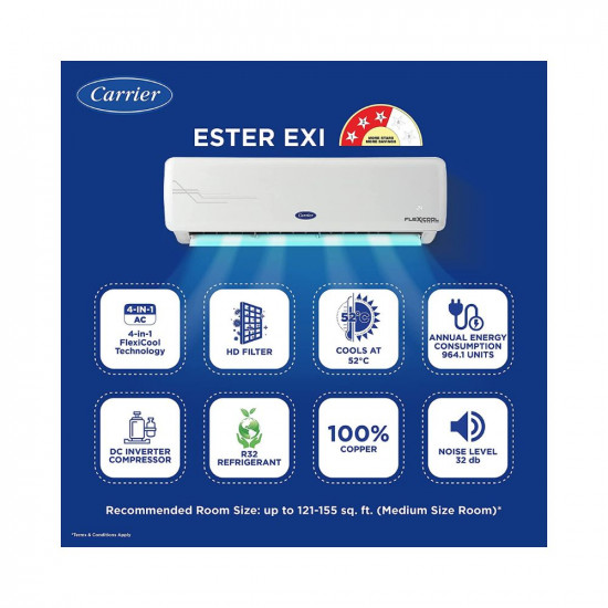 Carrier 1.5 Ton 3 Star AI Flexicool Inverter Split AC