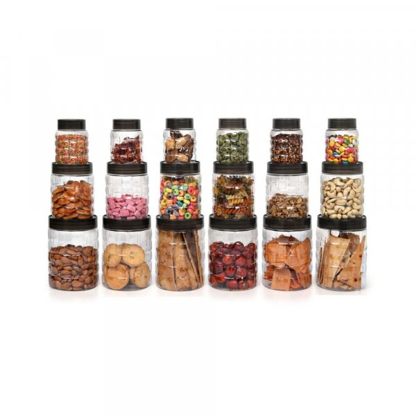 Cello Checkers Plastic PET Canister Set, 18 Pieces, Clear